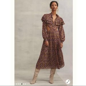 RONNY KOBO X ANTHROPOLOGIE $498 Ruffled Cut-Out Floral Maxi Dress NWT